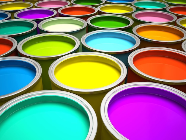 Banques de peinture multicolore rendu 3D