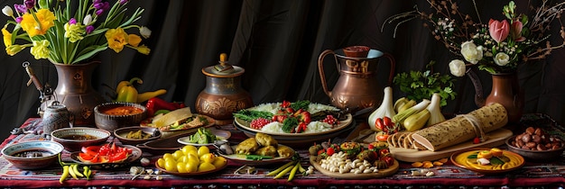 banquet avec des aliments typiques du Nowruz