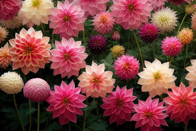 Banquet de fleurs de dahlia beau fond d'arrangement de fleurs spectaculaire