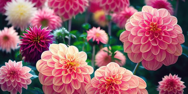 Banquet de fleurs de dahlia beau fond d'arrangement de fleurs spectaculaire