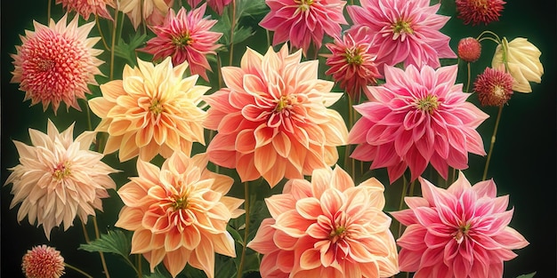 Banquet de fleurs de dahlia beau fond d'arrangement de fleurs spectaculaire