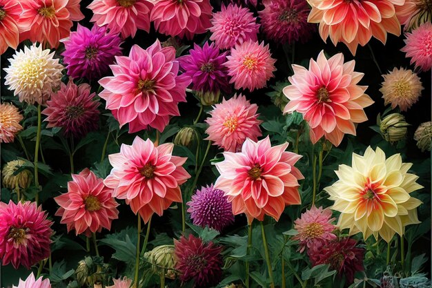 Banquet de fleurs de dahlia beau fond d'arrangement de fleurs spectaculaire