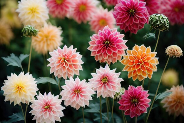 Banquet de fleurs de dahlia beau fond d'arrangement de fleurs spectaculaire