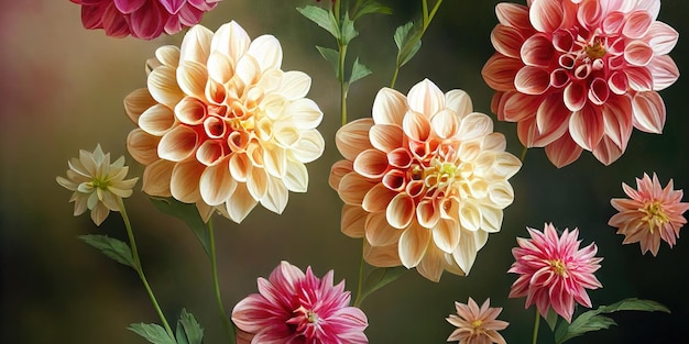 Banquet de fleurs de dahlia beau fond d'arrangement de fleurs spectaculaire