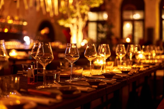 Banquet de luxe servi en soirée dans un restaurant moderne