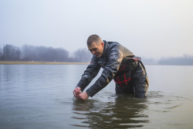 Photo le baptême de jésus un brave garde de ligue sauve un nageur amateur dans les eaux extrêmement froides de minsk, en biélorussie