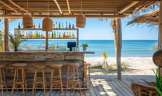 Photo un bar avec un bar et un bar avec une vue sur l'océan