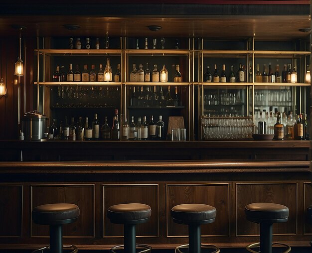 un bar avec un bar et une bouteille de bière sur le comptoir