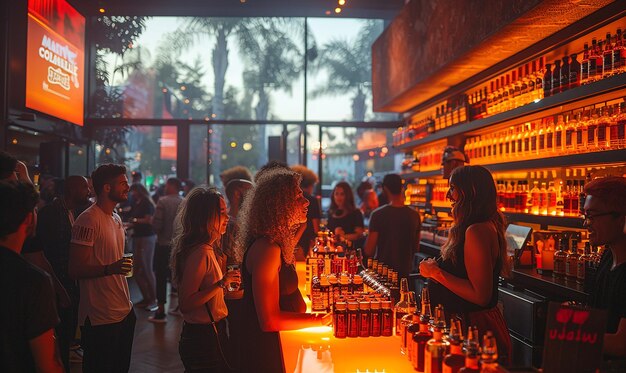 un bar avec beaucoup de bouteilles d'alcool dessus