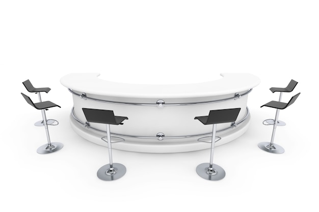 Bar et chaises de bar sur fond blanc