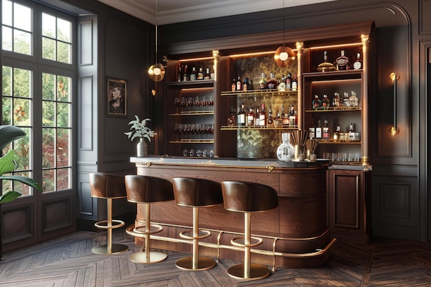 Bar d'inspiration vintage avec des accents en laiton et le