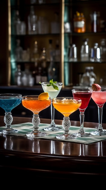 Un bar avec de nombreux cocktails dessus