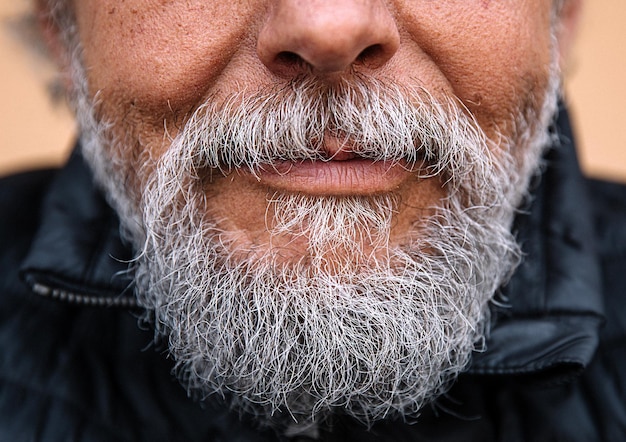 La barbe grise d'un homme vieillissant le grand-père