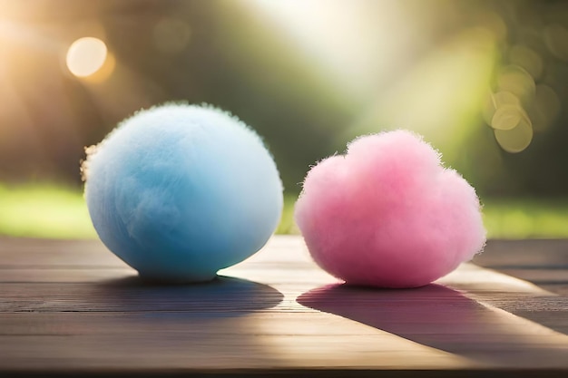 Barbe à papa colorée à table en bois