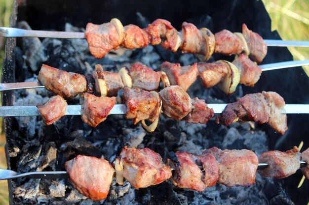 Barbecue appétissant sur le feu