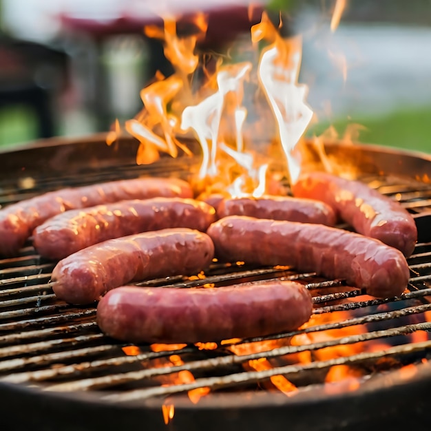 Barbecue au barbecue steak beed saucisses de porc sur le feu préparation de viande nourriture restaurant de jardin de fête