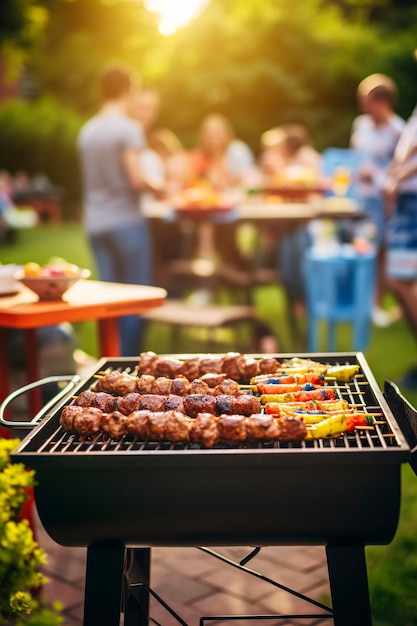 Photo barbecue entre la famille et un groupe d'amis