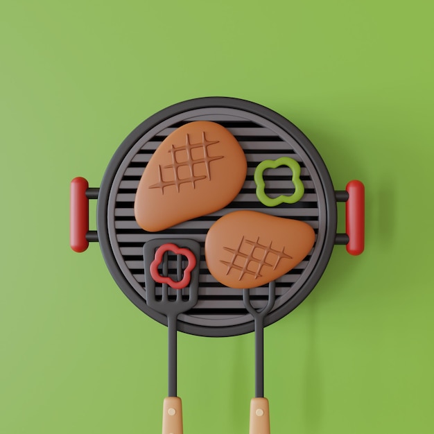 barbecue, été, fête, 3d, style