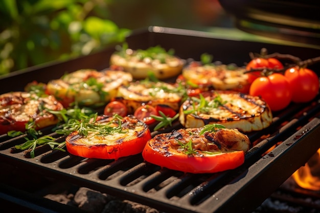 Barbecue d'été en plein air avec des apéritifs de bruschetta sur le gril