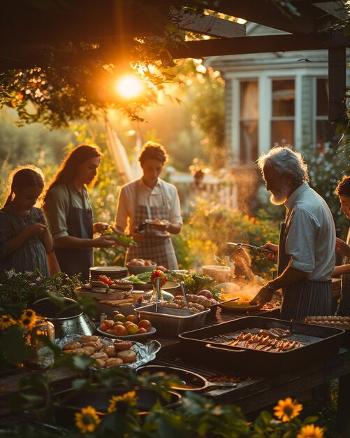 Photo un barbecue familial animé des grands-parents