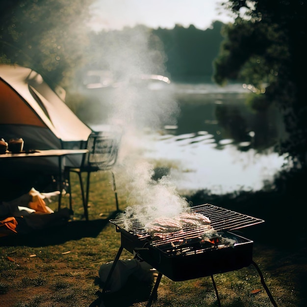 Barbecue sur le lac Camping en été