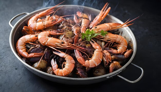 Barbecue rôti crevettes géantes langoustine au gril avec des herbes isolées sur fond blanc