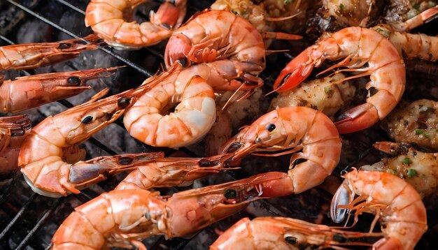 Barbecue rôti crevettes géantes langoustine au gril avec des herbes isolées sur fond blanc