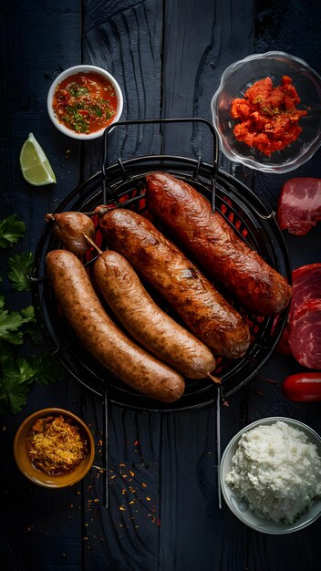 Photo barbecue traditionnel argentin avec des saucisses et de la viande de vache papier peint mobile vertical