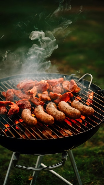 Photo barbecue traditionnel argentin avec des saucisses et de la viande de vache papier peint mobile vertical