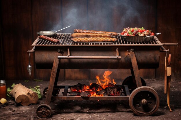 Photo un barbecue avec une variété de copeaux de bois pour différentes saveurs de fumée