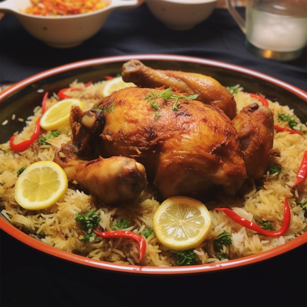 Barbecue de viande épicée de bœuf et de poulet avec du riz