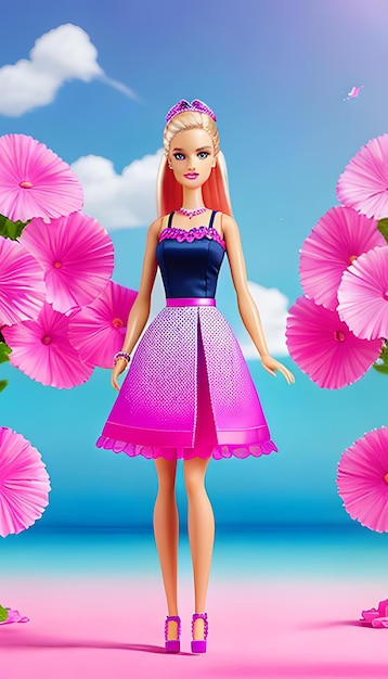 Photo barbie accro au shopping portrait de poupée en plastique de disco mignon costume à la mode