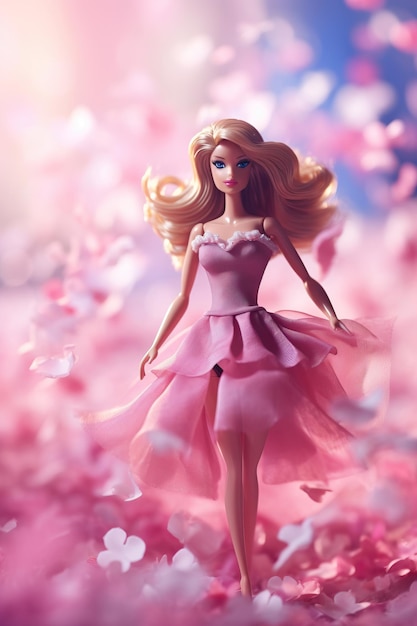 Photo barbie dans une robe rose