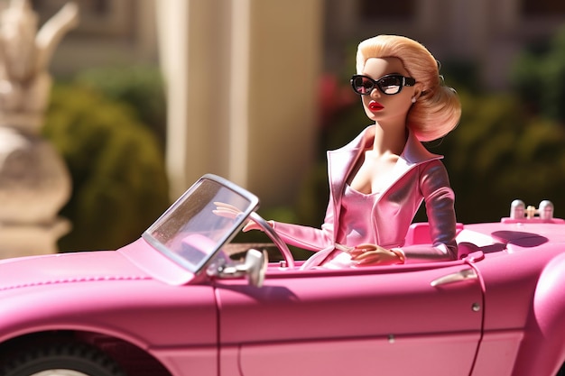 barbie élégante dans la voiture de barbie