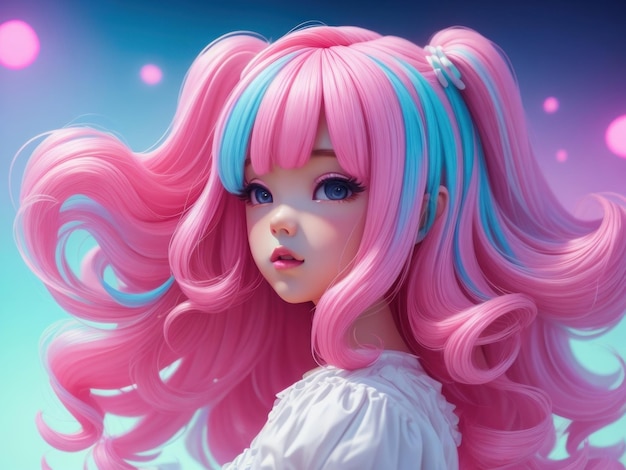 Barbie fille anime à la mode aux couleurs roses générée par l'IA