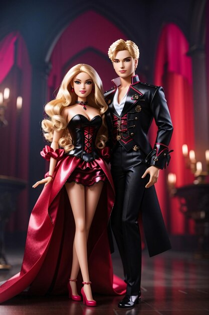 Photo barbie et ken portant un costume de vampire