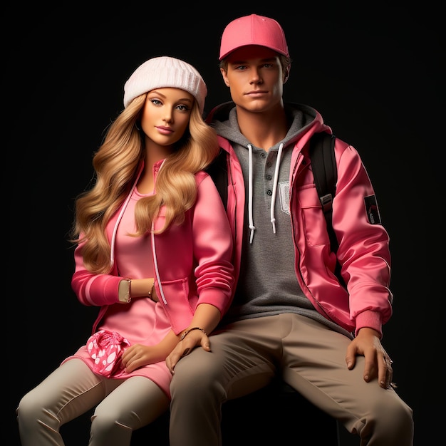 Barbie et ken poupée 3d portant une tenue rose ultra réaliste