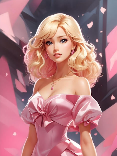 BARBIE ROSE BLONDE HAIR GIRL FULL CORPS FOND ROSE