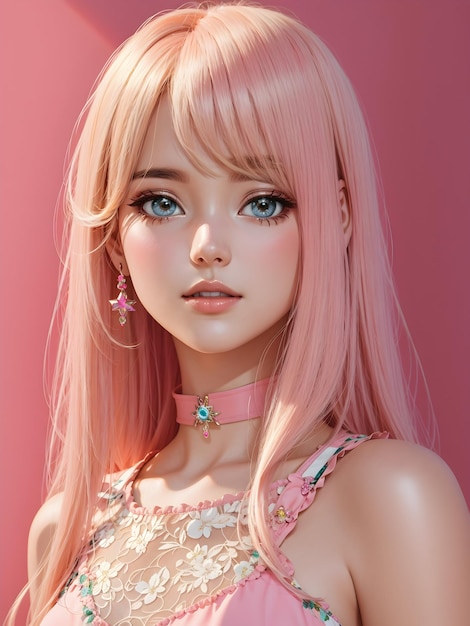 BARBIE ROSE BLONDE HAIR GIRL FULL CORPS FOND ROSE