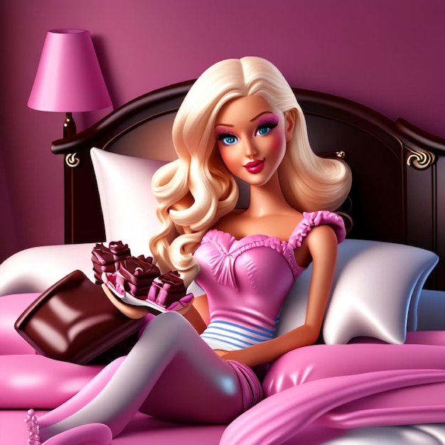 barbie rose dans le lit