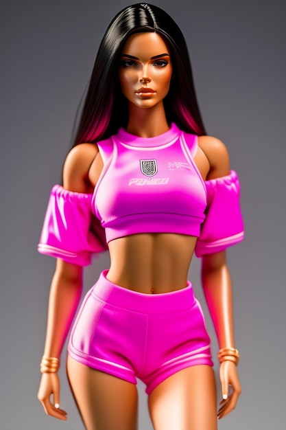 Barbie Shopaholic Summer Trendy Outfit portrait de poupée en plastique Ai Generate