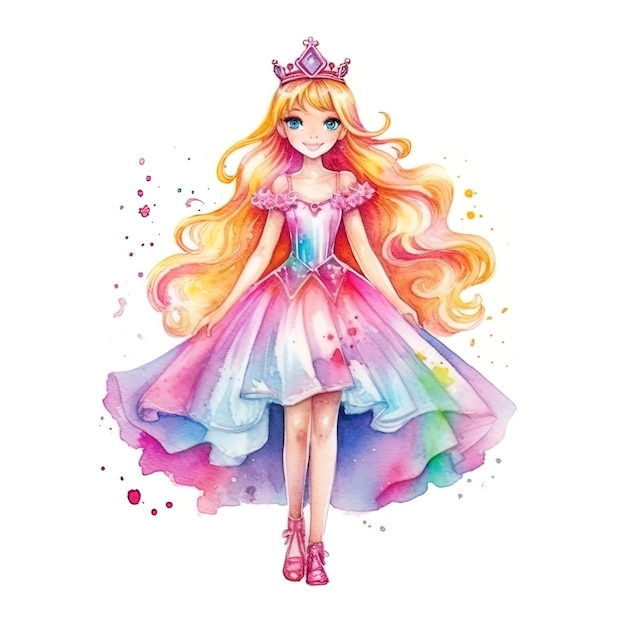 Barbie style aquarelle fond blanc tenue rose