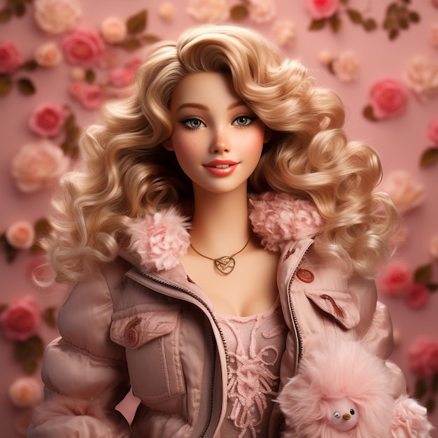 Barbieinspired Jolie fille blonde au pays des merveilles rose