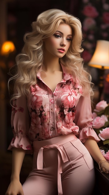 Barbieinspired Jolie fille blonde au pays des merveilles rose