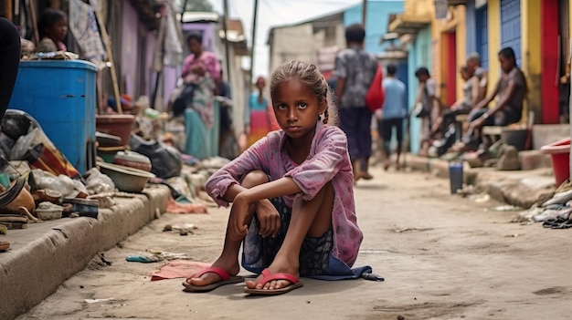 BARCELONA VENEZUELA Une jeune fille de la communauté pauvre de Ciudad de los Mochos est assise pieds nus dans la rue.