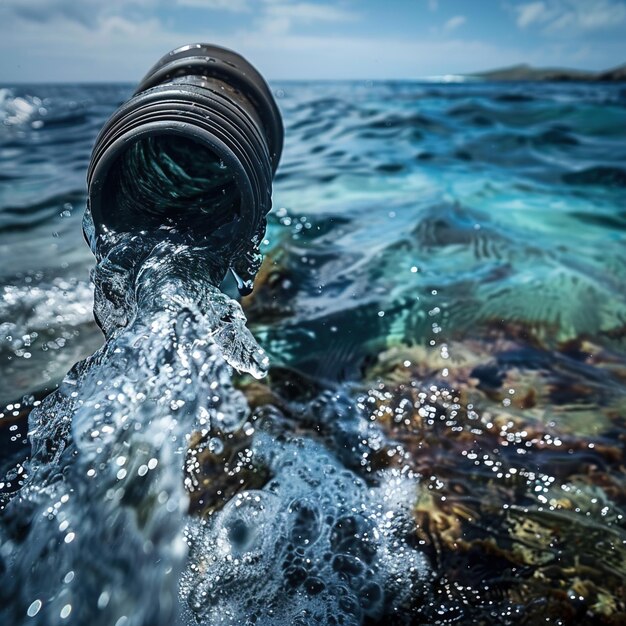 Photo un baril flotte dans l'eau avec un baril sur le côté