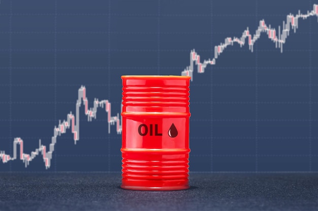 Baril de pétrole avec graphique de production de pétrole financier Concept de hausse des prix du pétrole