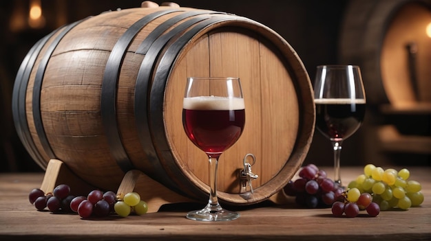 Une barille de bière et de vin avec du vin de verre