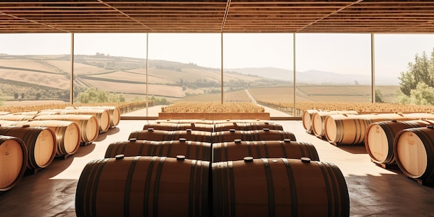 Photo des barils dans le vignoble de napa