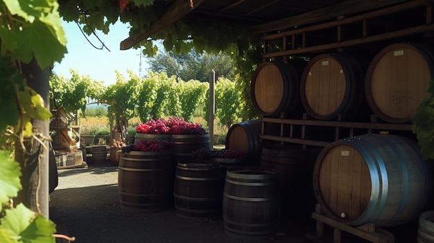 Photo des barils dans le vignoble de napa